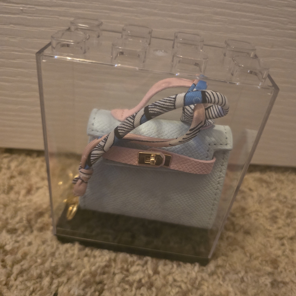 Stylish Blue and Pink Mini Bag Charm With Twilly
